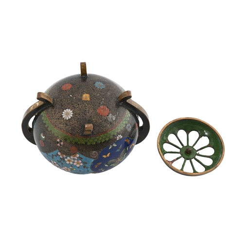 428 - An Oriental cloisonne enamelled koro, with reticulated pierced lid