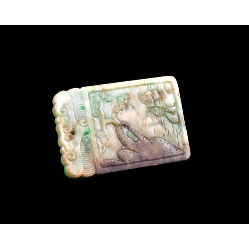 434 - A Chinese carved jade pendant, rectangular form, one side with a verse