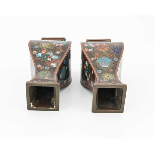 437 - A pair of Oriental cloisonne enamel vases