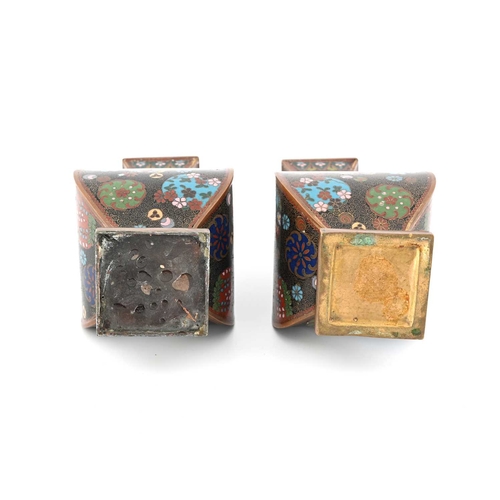 437 - A pair of Oriental cloisonne enamel vases