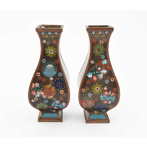 437 - A pair of Oriental cloisonne enamel vases