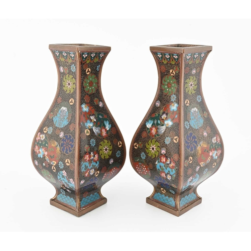 437 - A pair of Oriental cloisonne enamel vases