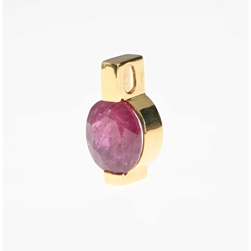 44 - An 18ct gold ruby single-stone pendant, ruby estimated weight 8.50ct, hallmarks for Birmingham 2006,... 