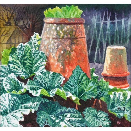 517 - Fiona Owen (British, 20th/21st Century), The Allotment, signed with initials, watercolour, 8 by 8.5c... 