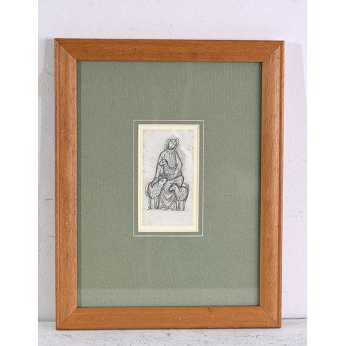 531 - Attributed to Eric Gill (British, 1882-1940), a study of a Saintly figure with sheep, pencil, 8.5 by... 