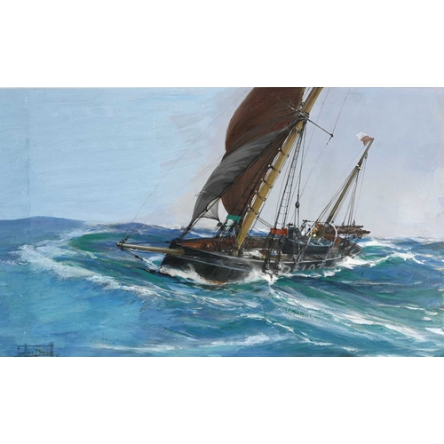 549 - Montague Dawson (British, 1895-1973), Rough Weather, signed l.l., gouache, 41 by 67cm, gilt frame. N... 