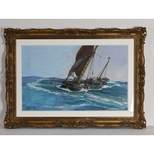 549 - Montague Dawson (British, 1895-1973), Rough Weather, signed l.l., gouache, 41 by 67cm, gilt frame. N... 