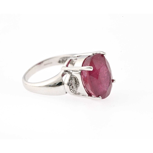 55 - An 18ct gold ruby single-stone dress ring, with single-cut diamond accent shoulders, ruby estimated ... 