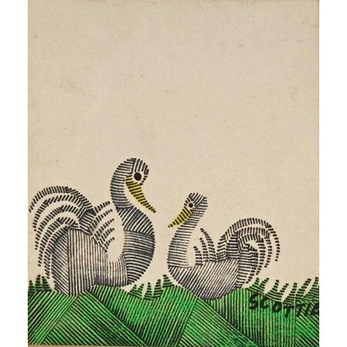 552 - Scottie Wilson (Scottish 1888-1972), Two Ducks, signed l.r., watercolour, 16 by 14cm, framed. Note: ... 