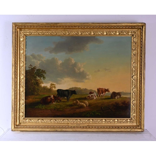 570 - Eugene Verboeckhoven (Belgian, 1798/99-1881), an expansive landscape with cattle and sheep, signed l... 