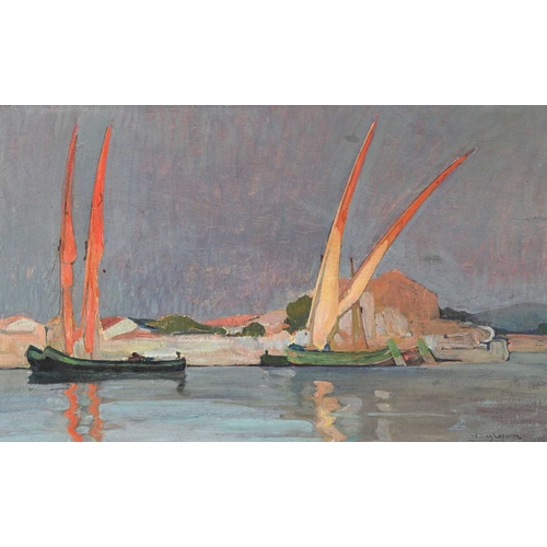 578 - William Laparra (French, 1873-1920), a Mediterranean seascape with sailing vessels, signed l.r., oil... 