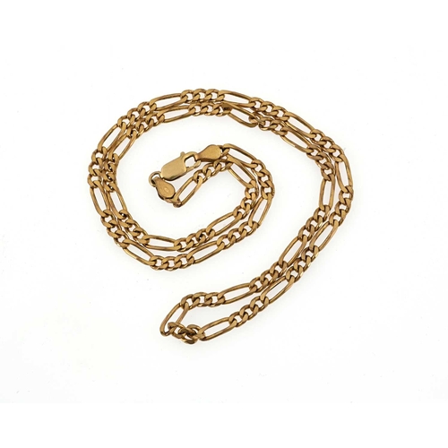 59 - A 9ct gold flat figaro-link chain necklace, import marks for Sheffield, length 45cm, 21g