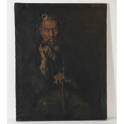 591 - Arthur John Trevor Briscoe (British, 1873-1943), portrait of an elderly Jewish man, seated with a st... 