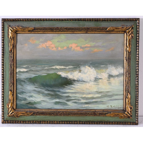 593 - Beatrice Bright (British, 1861-1940), a seascape with breaking waves, signed and dated 1907 l.r., oi... 