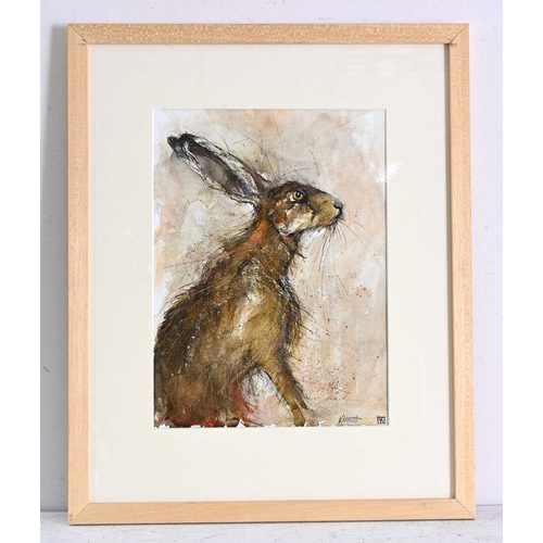 596 - Kate Wyatt (British, 20th/21st Century), Hare, signed and monogram l.r., mixed media, 33 by 24cm, fr... 