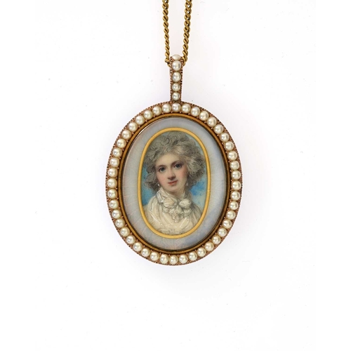 60 - Attributed to Richard Cosway R.A. (British, 1742-1821), an oval bust portrait miniature of Anne Temp... 