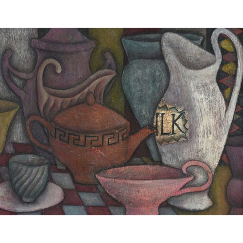 605 - Attributed to Denton Welch (British, 1915-1948), still life with jugs, attribution and titled verso,... 