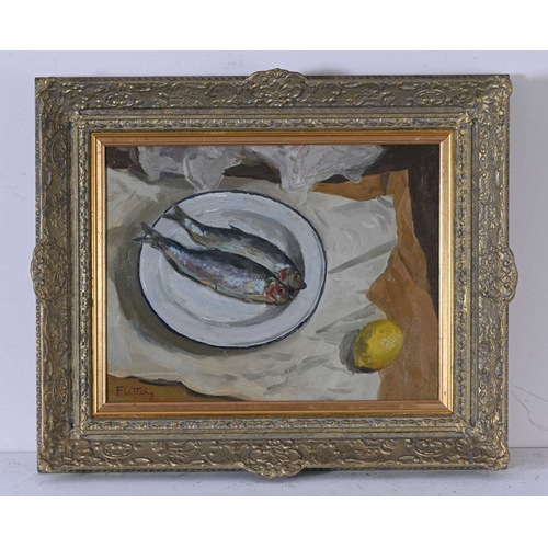 609 - Alastair Flattely (Scottish, 1922-2009), still life with fish and lemon, signed l.l., oil on canvas,... 