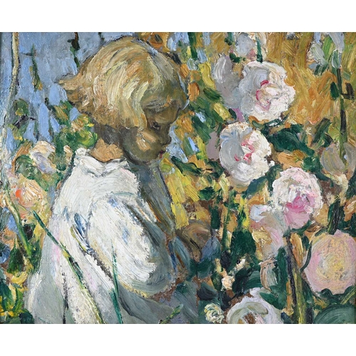 628 - Dorothea Sharp (British, 1874-1955), Picking Flowers, signed with initials l.l., titled verso, oil o... 