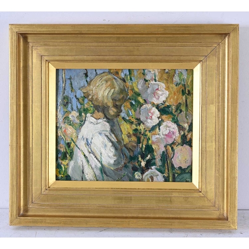 628 - Dorothea Sharp (British, 1874-1955), Picking Flowers, signed with initials l.l., titled verso, oil o... 