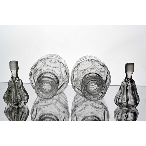 639 - A pair of William IV cut glass decanters, circa 1830, Nelson form, three ring neck with mallet body,... 