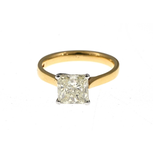 64 - An 18ct gold square-shape diamond single-stone ring, diamond estimated weight 1.50ct, K-L colour, SI... 