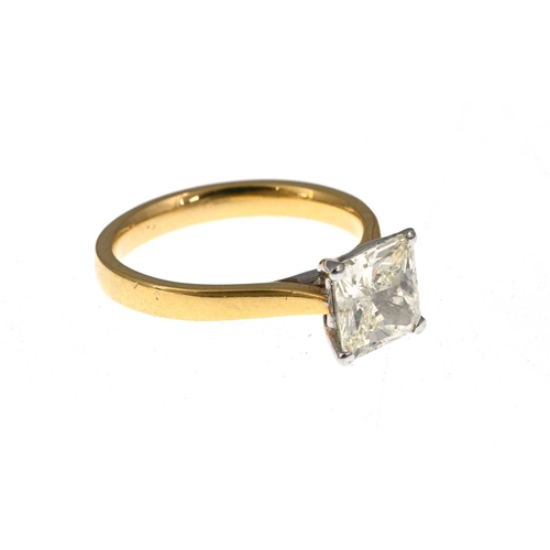 64 - An 18ct gold square-shape diamond single-stone ring, diamond estimated weight 1.50ct, K-L colour, SI... 