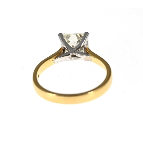 64 - An 18ct gold square-shape diamond single-stone ring, diamond estimated weight 1.50ct, K-L colour, SI... 