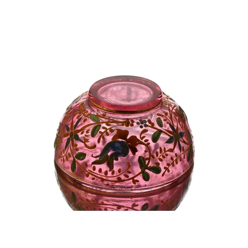 647 - Moser, a Bohemian enamelled and gilt glass bowl, circa 1890, pink cased with foliate enamel and gild... 