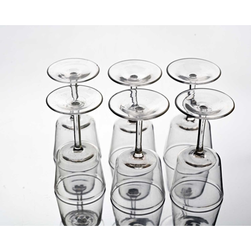 649 - Harry Powell for James Powell and Sons, Whitefriars, a set of six Arts and Crafts liqueur glasses, c... 