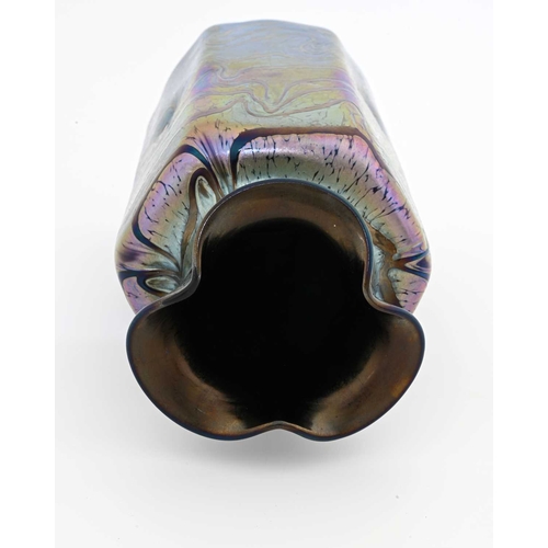 658A - Otto Thamm for Fritz Heckert, a large Secessionist iridescent Changeant glass vase, shouldered hexag... 