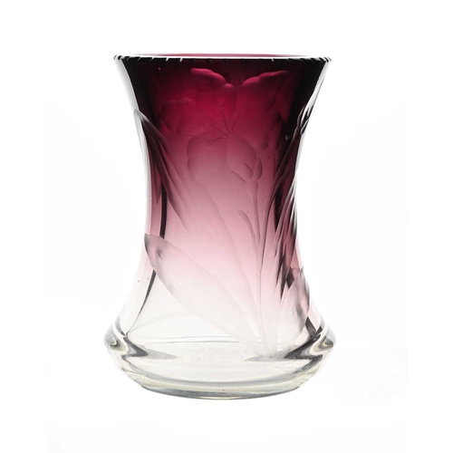 658 - Moser, a Bohemian Secessionist intaglio cut glass vase, circa 1900, waisted form, deep purple draini... 