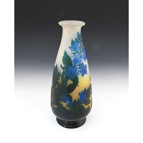 660 - Emile Galle, a quadruple cased cameo glass Campanula vase, circa 1890, footed baluster form, blue, g... 