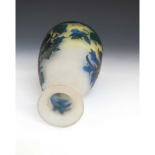 660 - Emile Galle, a quadruple cased cameo glass Campanula vase, circa 1890, footed baluster form, blue, g... 