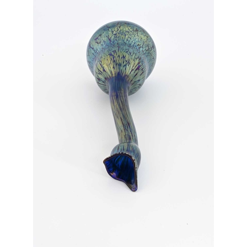 661A - Loetz, a Secessionist iridescent glass vase, cobalt papillon goose neck gourd form, 28.5cm high