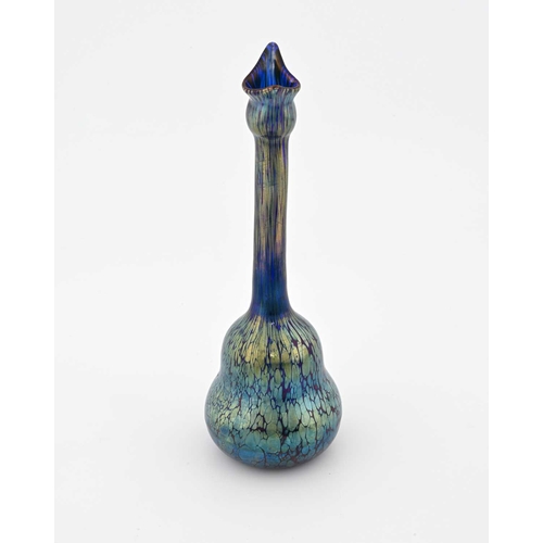 661A - Loetz, a Secessionist iridescent glass vase, cobalt papillon goose neck gourd form, 28.5cm high