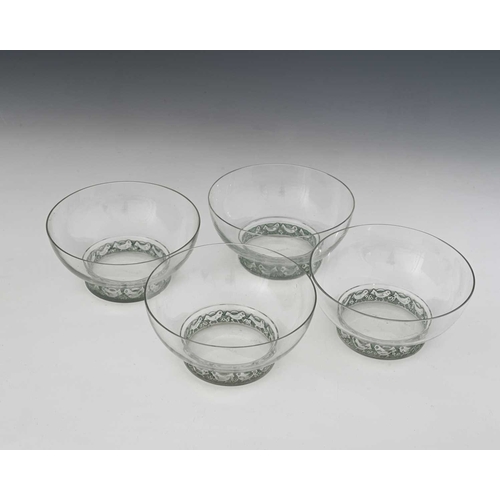 665 - Rene Lalique, four Dampierre glass bowls, model 3136, designed circa 1932, polished and frosted with... 