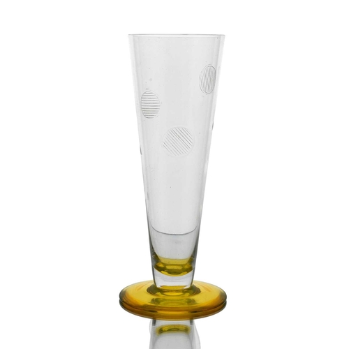 676 - Tom Pitchford for Thomas Webb and Sons, an Art Deco amber footed glass vase, circa 1930, conical for... 