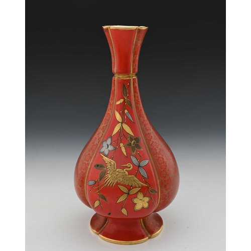 696 - James Hadley for Royal Worcester, an Aesthetic Movement vase, circa 1865, quatrelobed footed baluste... 