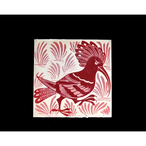 703 - William De Morgan, an Arts and Crafts ruby lustre Hoopoe tile, Chelsea, circa 1880, painted with a b... 