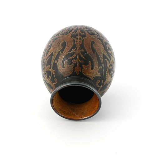 711 - Robert Wallace Martin for Martin Brothers, a stoneware vase, 1884, ovoid form with conical neck, sgr... 