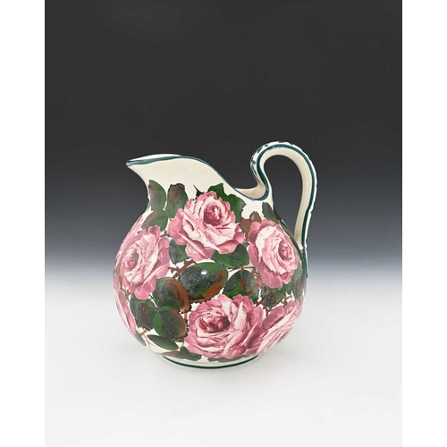 717 - Wemyss for Thomas Goode, a cabbage rose painted large jug and bowl, early 20th century, ovoid helmet... 