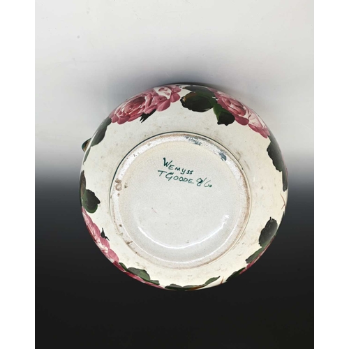 717 - Wemyss for Thomas Goode, a cabbage rose painted large jug and bowl, early 20th century, ovoid helmet... 