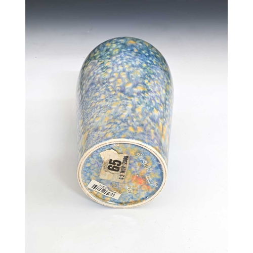 723 - Ruskin Pottery, a lustre souffle type vase, 1925, shouldered form, blue curdled over yellow, impress... 