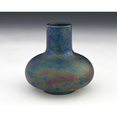 729 - Ruskin Pottery, a Kingfisher lustre vase, 1923, squat bulbous form with crystalline glaze, impressed... 