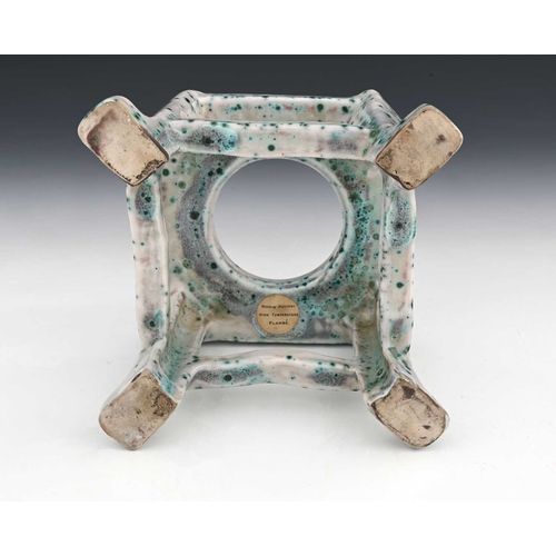 776 - Ruskin Pottery, a High Fired stand, circa 1920s, in the Chinese style, square section bracketed cabr... 