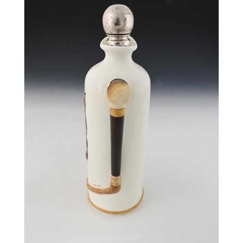 781 - A signed Doulton advertising ceramic and Asprey silver mounted whiskey flask made for G. B. & Sons, ... 