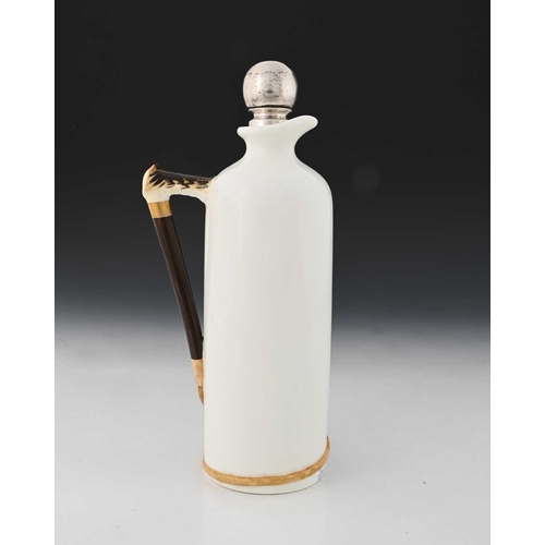 781 - A signed Doulton advertising ceramic and Asprey silver mounted whiskey flask made for G. B. & Sons, ... 