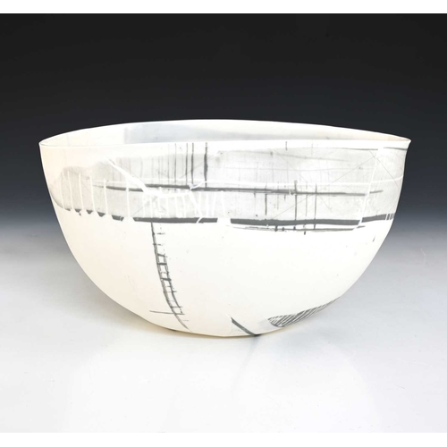 789 - Anne Butler (British, 20th/21st Century), a bone china bowl, decorated with grey slips, polished ung... 