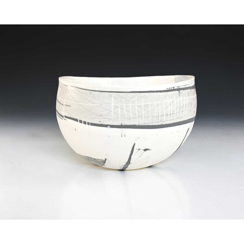 789 - Anne Butler (British, 20th/21st Century), a bone china bowl, decorated with grey slips, polished ung... 